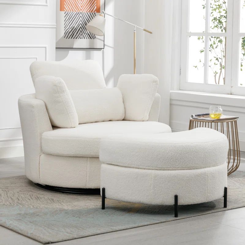 Kenmari Upholstered Swivel Barrel Chair with Ottoman | Wayfair North America