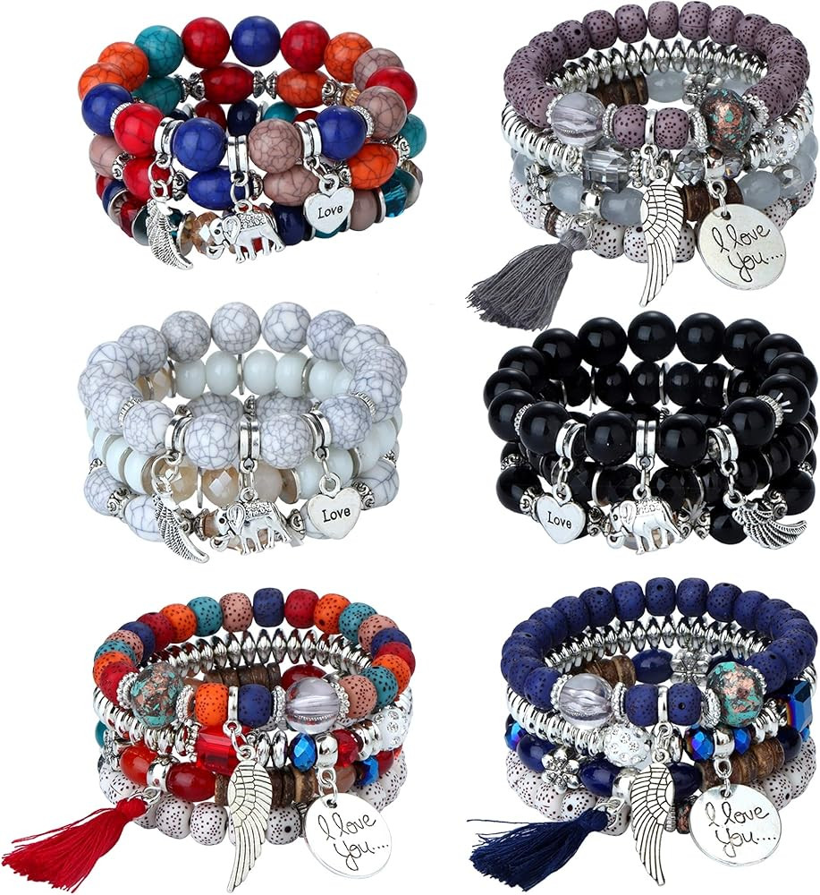 sailimue 6 Sets Bohemian Stackable Bead Bracelets for Women Men Multilayered Stretch Bangles Brac... | Amazon (US)