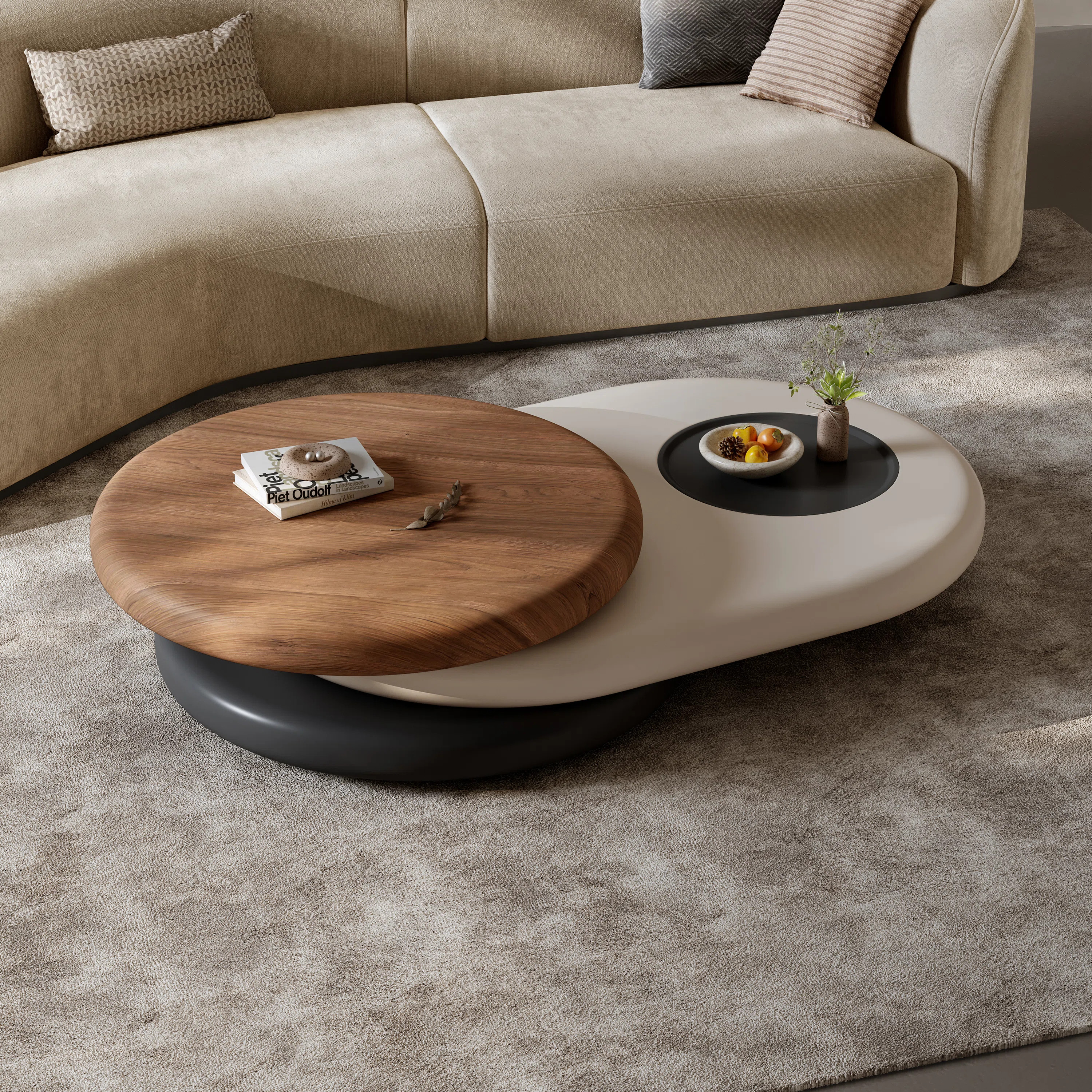 Modern Rotatable Wood Coffee Table For Living Room, Minimalist Contemporary Style Living Room Cen... | Wayfair North America