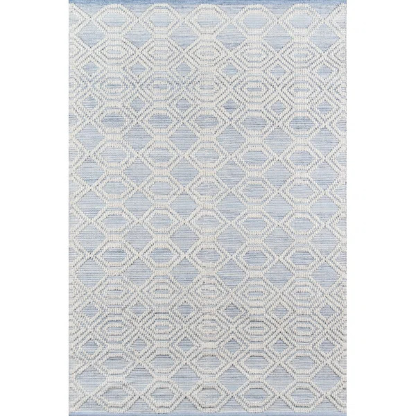 Sofie Geometric Handmade Flatweave Light Blue/White Area Rug | Wayfair North America