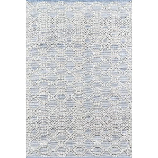 Sofie Geometric Handmade Flatweave Light Blue/White Area Rug | Wayfair North America