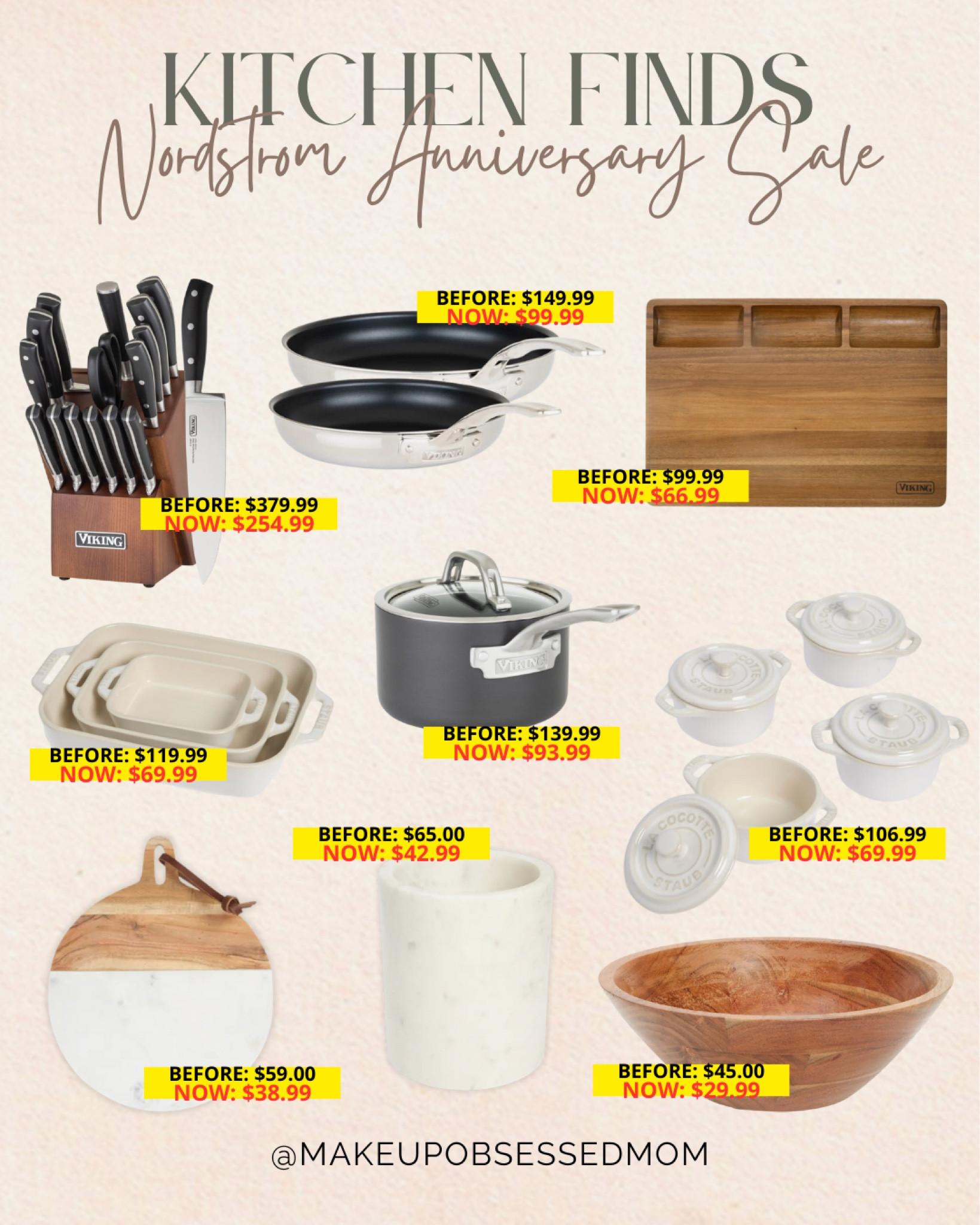 Upgrade your kitchen with these amazing tools at great prices during the Nordstrom Anniversary Sale: a 4-piece mini round cocotte set, a serving board, a ceramic baking dish set, a 17-piece knife block set, non-stick fry pans, and more!
#nsale #homedeal #cookingmusthave #kitchenessentials

#LTKSeasonal #LTKxNSale #LTKHome