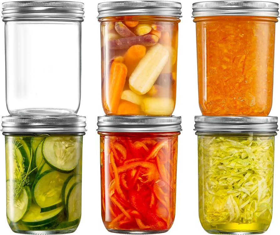 [ 6 Pack] 16 oz. Wide-Mouth Glass Mason Jars with Metal Airtight Lids and Bands for 1 Pint Cannin... | Amazon (US)