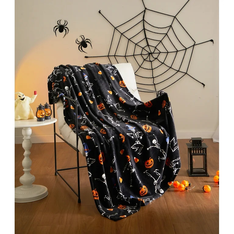 Way To Celebrate 50"x60" Skeletons Rolled Plush Throw | Walmart (US)