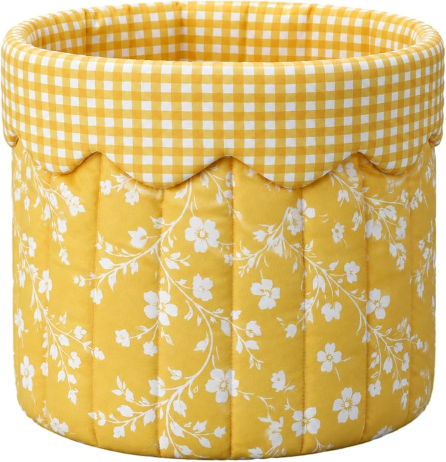 Novabright Yellow Floral Quilted Storage Basket Small Scalloped Fabric Bin | Amazon (US)