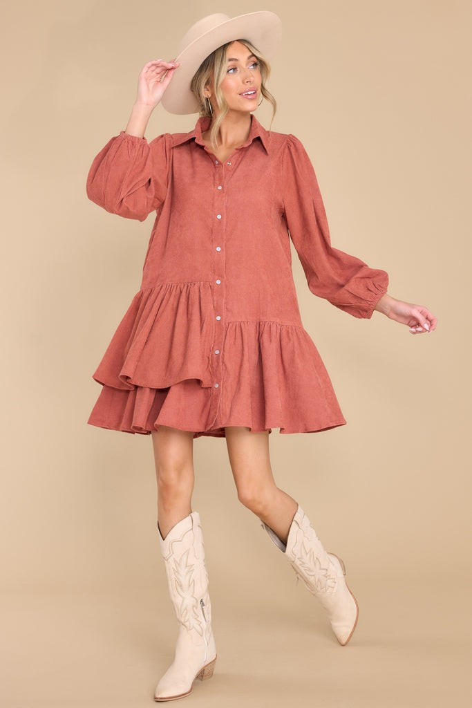 Gracefully Flowing Terracotta Pink Dress | Red Dress 