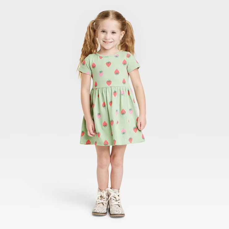 Toddler Girls' Strawberry Short Sleeve Dress - Cat & Jack™ Sage Green | Target