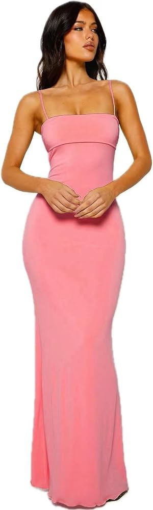 Women's Cutout Backless Maxi Dress Sexy Sleeveless Tight Slip Spaghetti Strap Long Dresses | Amazon (US)