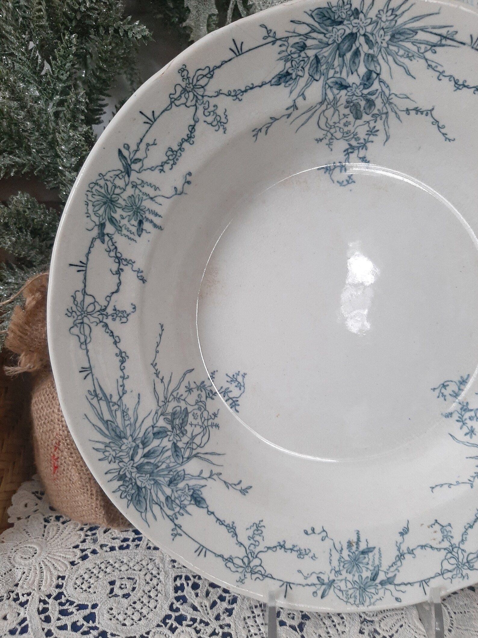 Vintage Clifton Anthony Shaw & Son Burslem Staffordshire Blue Floral Transferware Aged White Iron... | Etsy (US)