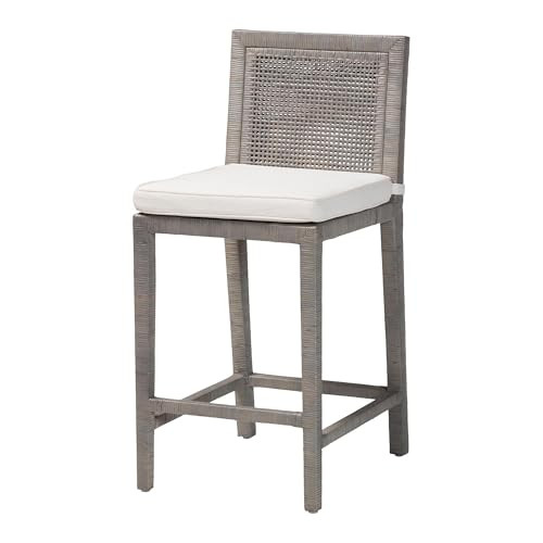 bali & pari Sofia Rattan Seatings with Mahogany Wood Frame - Handwoven Wicker Chairs with Removable Cushion, Counter Height, French Grey | Amazon (US)