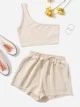 SHEIN EZwear Solid One Shoulder Top & Drawstring Shorts Set | SHEIN