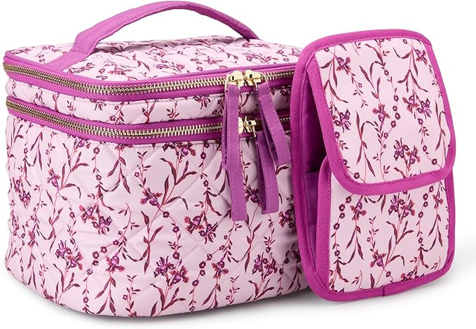 Amazon Essentials Women's Quilted Cosmetic Case with Makeup Brush Storage, Pink Floral, One Size | Amazon (US)