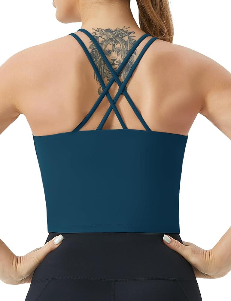 THE GYM PEOPLE Women's Cross Back Sports Bra Halter Neck Workout Crop Tank Tops with Removable Pa... | Amazon (US)