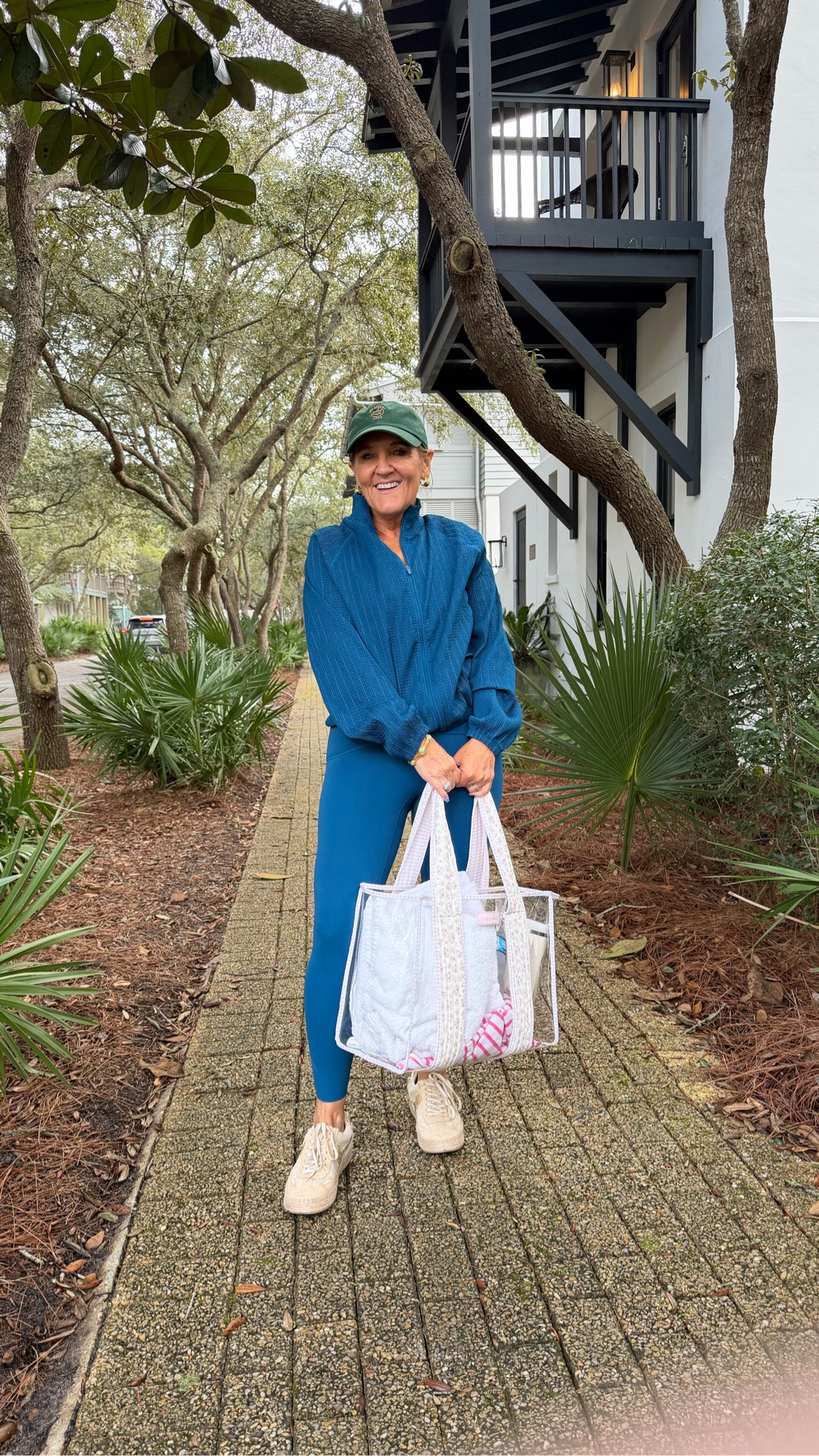 Spanx new deep cove color size medium 

It isn’t super warm at the beach so for sunset and a bike ride I’m just wearing the leggings and a jacket. I have a sweatshirt in my bag and a hat that I’m borrowing from Dougie because I forgot mine! .

#LTKdayinmylife #LTKOver40 #LTKTravel