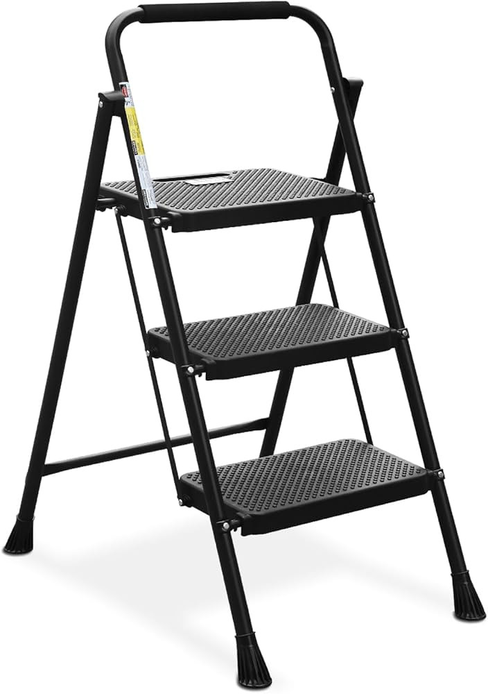 HBTower 3 Step Ladder, Folding Step Stool with Wide Anti-Slip Pedal, Sturdy Steel Ladder, Conveni... | Amazon (US)