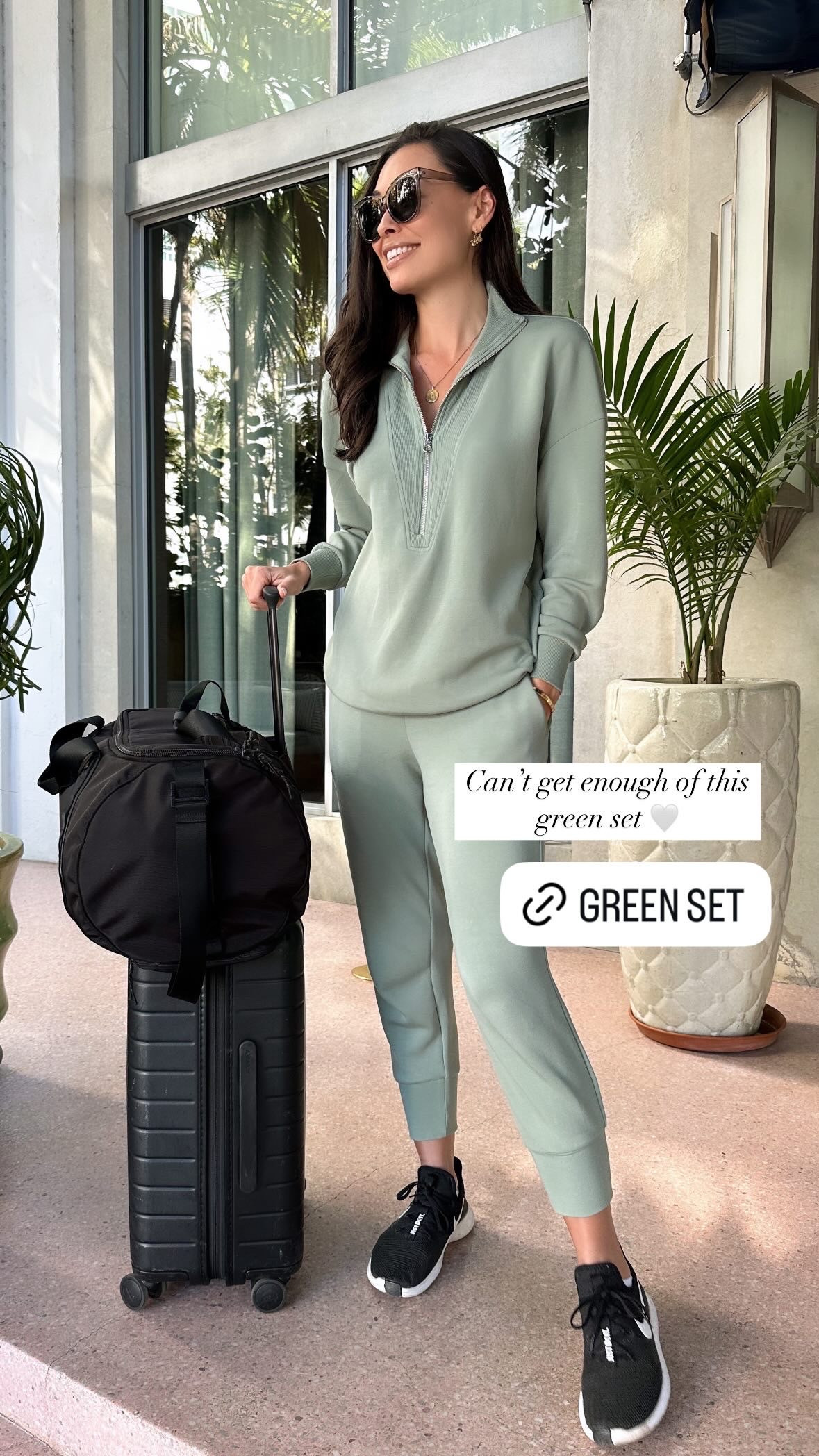 Green jogger set, travel, luggage, suitcase. 

#LTKItBag #LTKTravel #LTKSeasonal