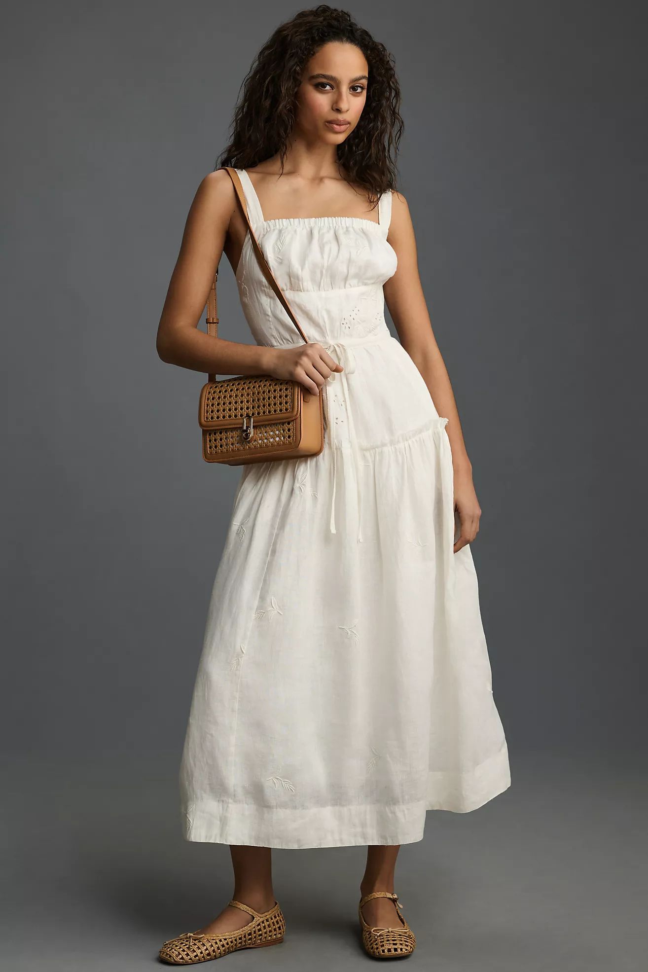 By Anthropologie Square-Neck Linen Midi Dress | Anthropologie (US)