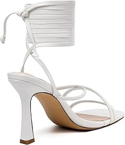 Mostrin White Strappy Heels for Women Lace Up Heels Tie Up Stiletto High Heeled Sandals Square Op... | Amazon (US)