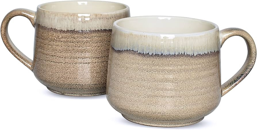 Bosmarlin Large Ceramic Wide Coffee Latte Mug Set of 2, 18 Oz, Big Stoneware Tea Cup for Office a... | Amazon (US)