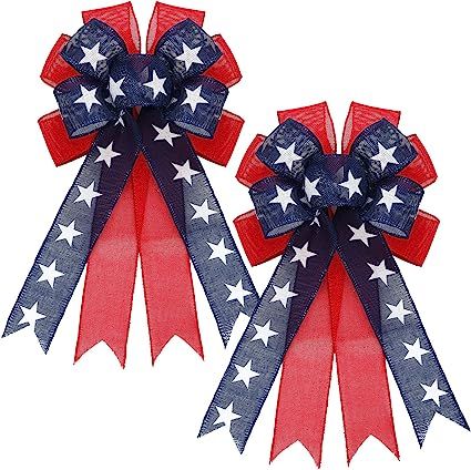 Cindeer 2 Pieces Patriotic Wreath Bow Independence Day Red White and Blue Star Burlap Topper Bows... | Amazon (US)