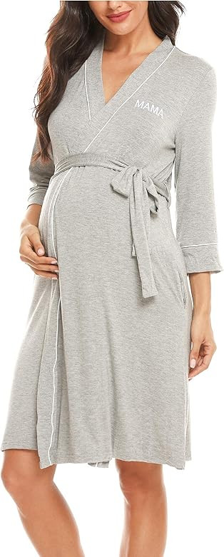 Molliya Maternity Nursing Robe Women Printed Pregnancy Hospital Delivery Pockets Bathrobe | Amazon (US)