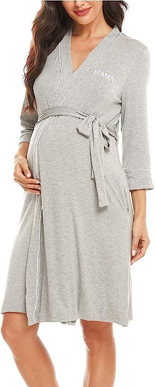 Molliya Maternity Nursing Robe Women Printed Pregnancy Hospital Delivery Pockets Bathrobe | Amazon (US)