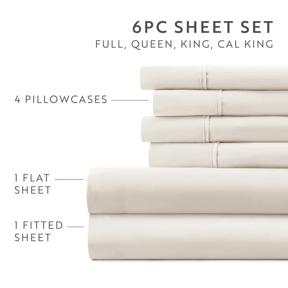 Breathable Cool Wrinkle Resistant Bed Sheets Set + 2 Bonus Pillowcases Ivory for King Size Beddin... | Walmart (US)
