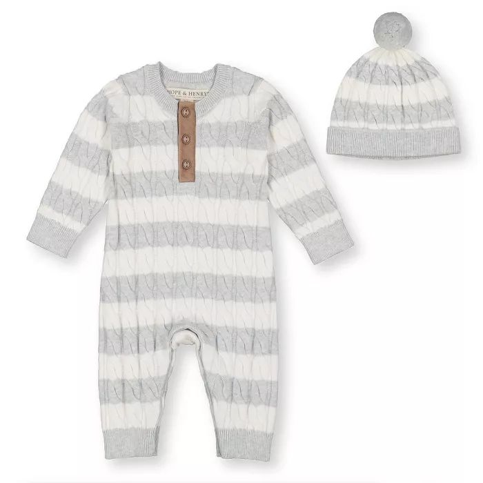 Hope & Henry Baby Henley Stripe Sweater Romper Set, Infant | Target