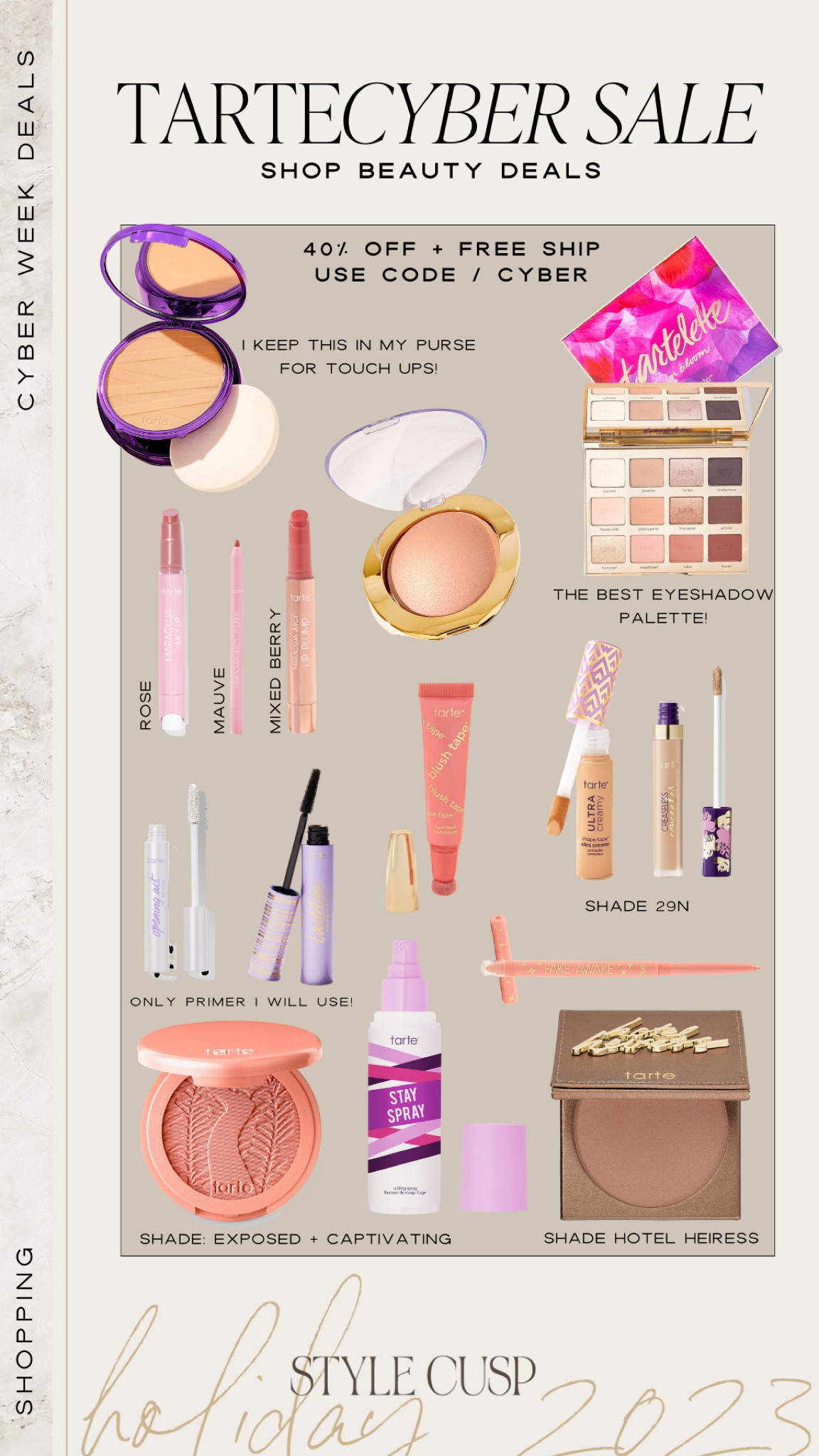 Tarte Cyber Sale! 40% off + free shipping with code CYBER

Makeup sale, beauty sale, gift for her, stocking stuffer, Christmas gift for her, tarte sale, cyber sale 

#LTKbeauty #LTKCyberWeek #LTKfindsunder50