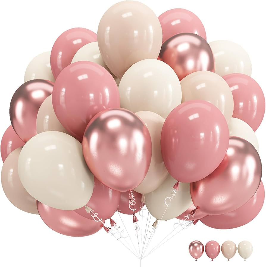 Blush Pink Balloons, 60 Packs 12 Inch Retro Pink Double Stuffed Nude Beige Balloon, Dusty Pink an... | Amazon (US)