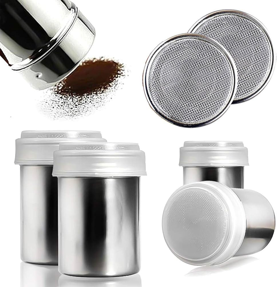 HANSGO 2 Set Powder Sugar Shakers, Stainless Steel Powder Shaker Mesh Shaker Powder Cans for Salt... | Amazon (US)