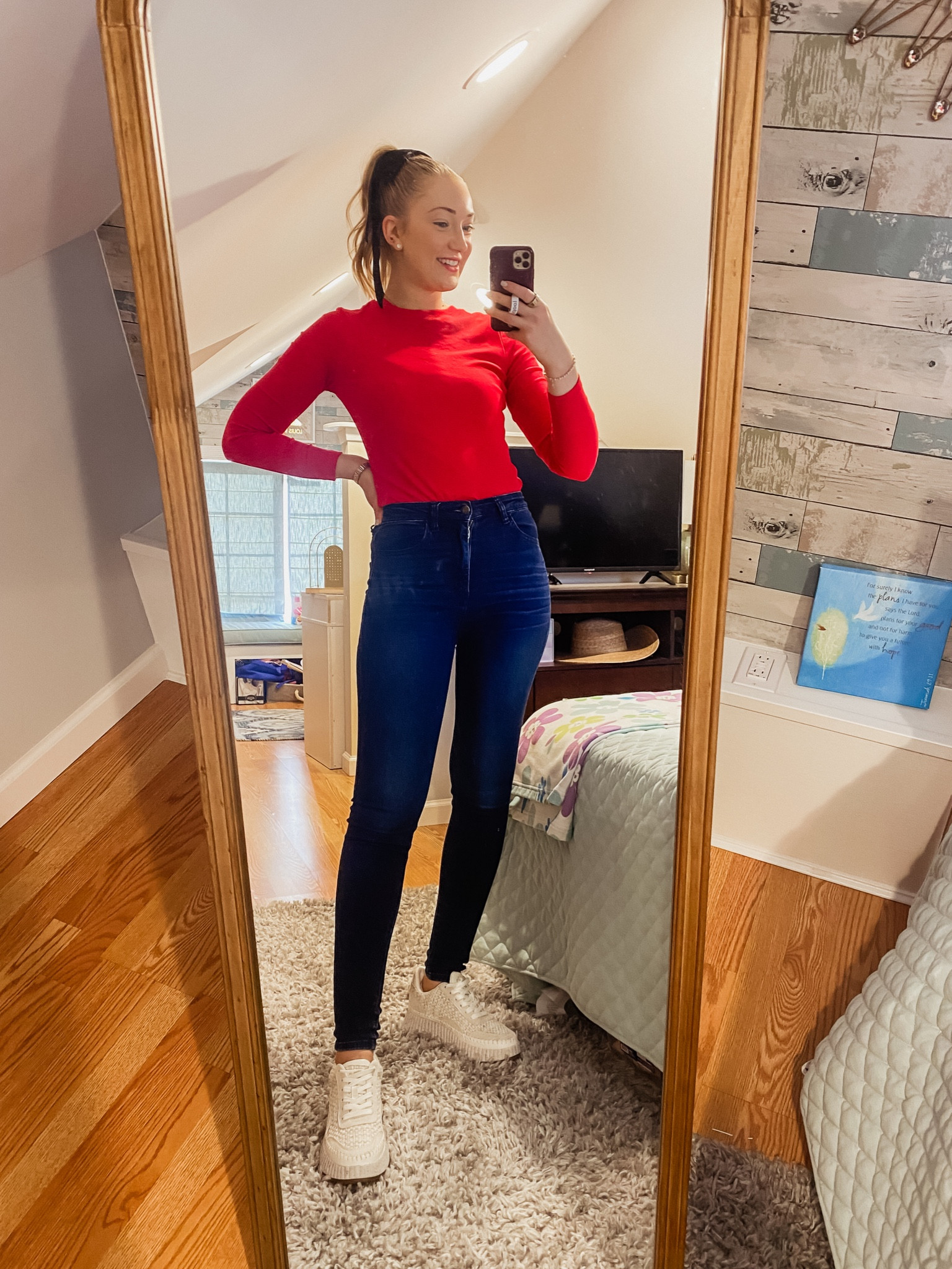 Today builds came out with their cherry red line of bodysuits and tops! Not only are they sold out, but run over $50. This red nog sleeve from target is a great dupe for the nuuds slinky rib shirt. It is $12 instead of $69 and is in stock! I sized down to a xs for a tighter fit. My bow and sneakers are also target! 

Holiday look, gifts for her, Christmas look, nuuds dupes, nuuds bodysuits

#LTKSeasonal #LTKfindsunder50 #LTKHoliday