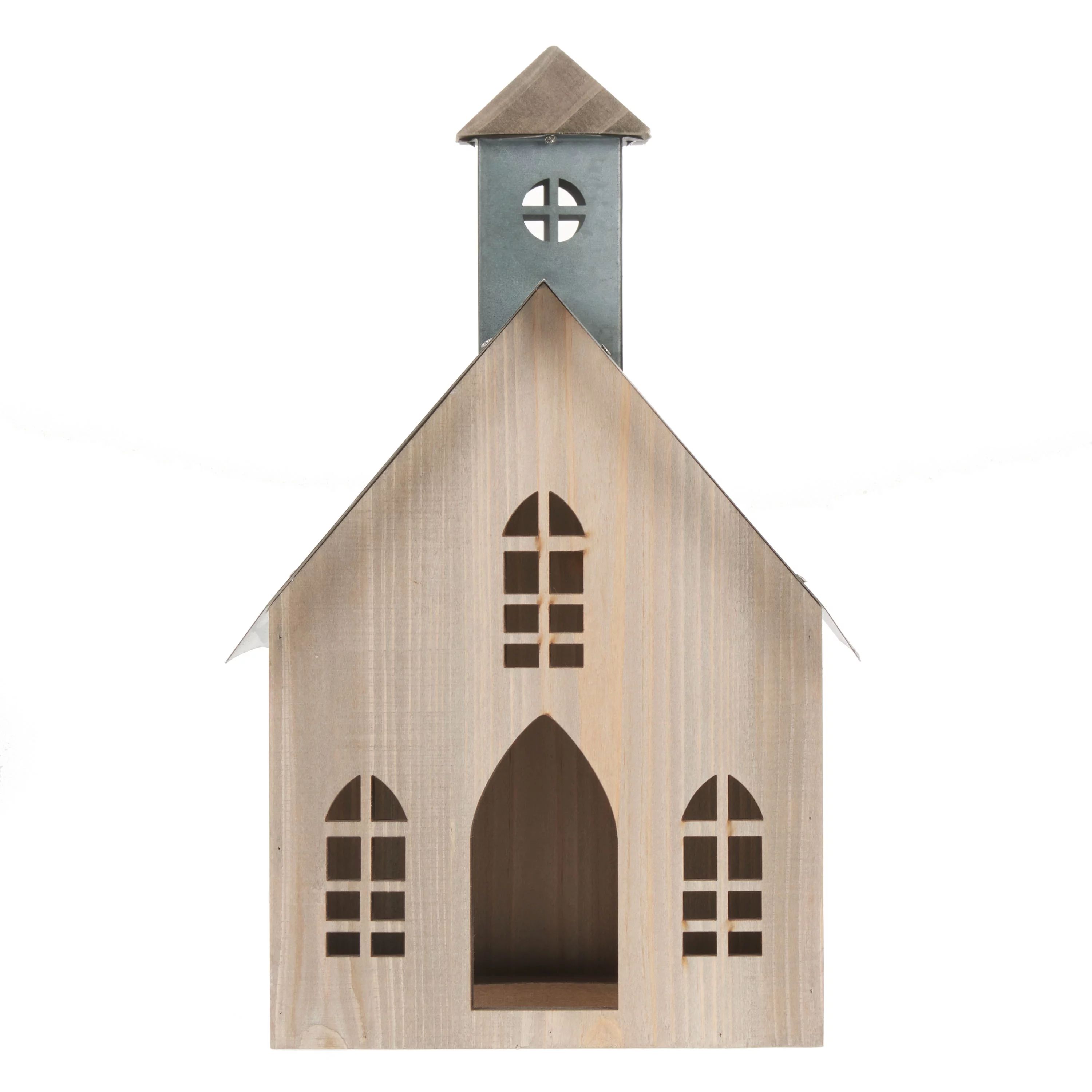 Holiday Time Wooden Church with Metal Roof, 12" - Walmart.com | Walmart (US)
