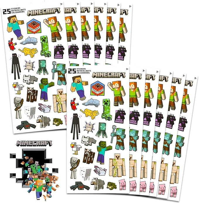 Minecraft Party Favors for Boys & Girls Bundle ~ 12 Pack Minecraft Sticker Sheets for Kids Birthd... | Amazon (US)