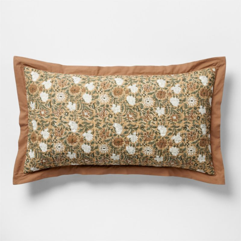 Celeste Organic Cotton Taupe Desert Floral Block Print Quilted King Bed Pillow Sham + Reviews | C... | Crate & Barrel