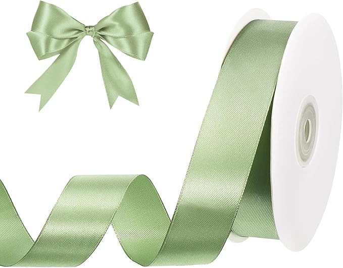 Sage Green Satin Ribbon 1 Inch 50 Yards Solid Fabric Light Green Ribbon for Easter Baskets Gift W... | Amazon (US)
