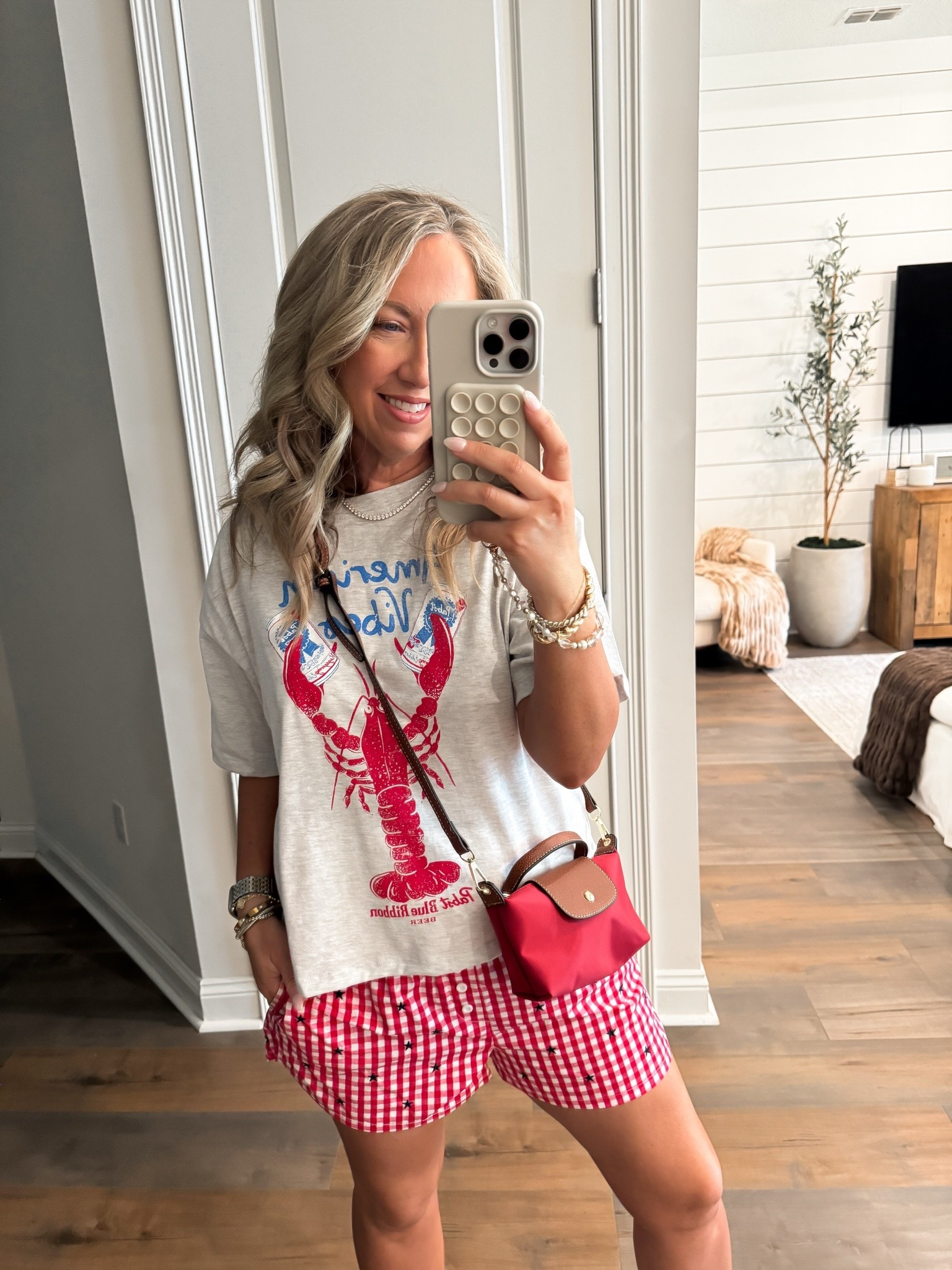 Target fashion target finds spring outfit summer outfit Memorial Day weekend outfit mdw outfit July 4th outfit graphic tee size small red plaid shorts with stars size medium. Boxer shorts outfit