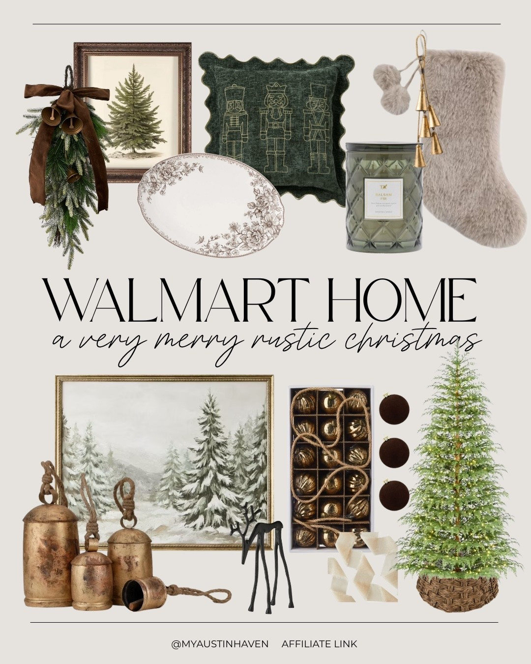 Rustic Christmas decor finds all from Walmart 🎄🪵 Neutral holiday decor, holiday decorating, warm, cozy, My Texas House, plate, wall art, stocking, pillow, ornaments, tabletop decor, affordable Walmart home finds. 

 

#LTKHoliday #LTKHome #LTKSeasonal