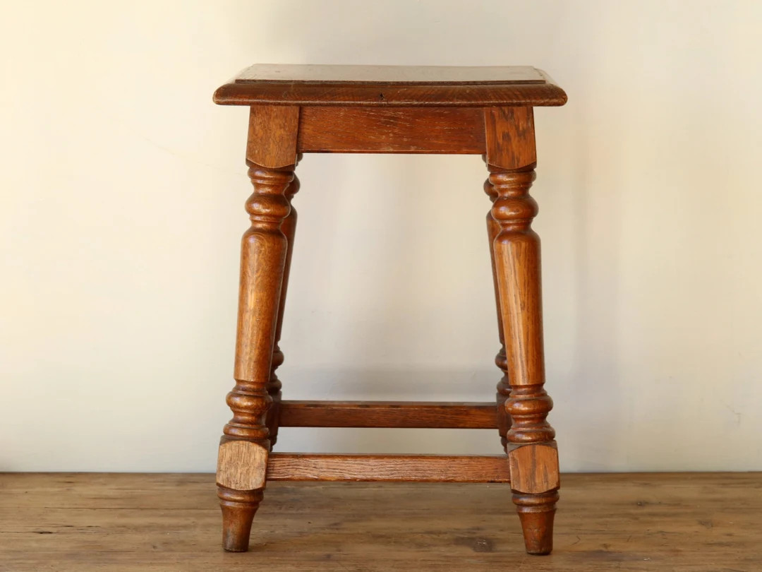 French Vintage Wooden Stool With Wood Turned Legs, 1960s Rustic Wooden Stool, Plant Stand - Etsy | Etsy (US)