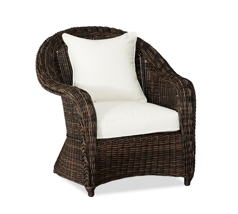Torrey All-Weather Wicker Roll Arm Lounge Chair with Cushion, Espresso | Pottery Barn (US)