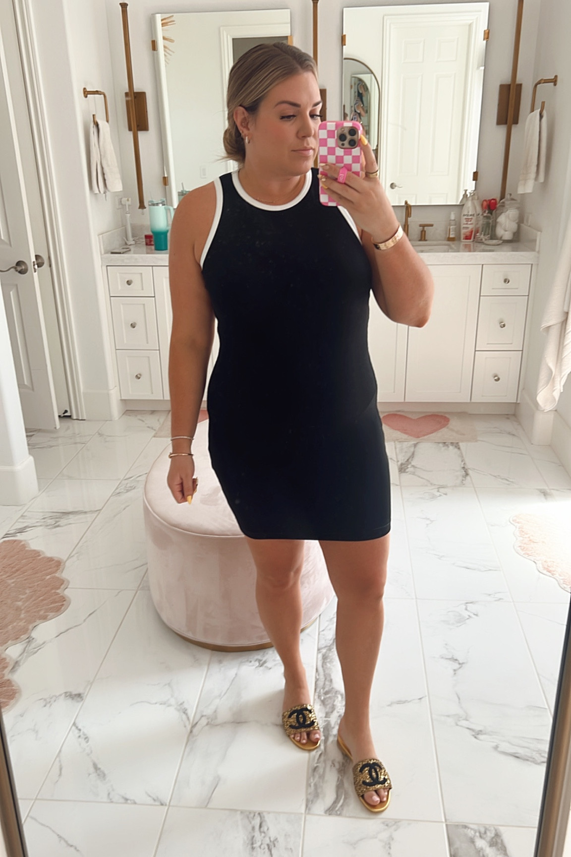 curvy summer pregnancy dress! wearing size 3 in black racerback knit bodycon with white trim 

#LTKcurves #LTKbump #LTKsalealert