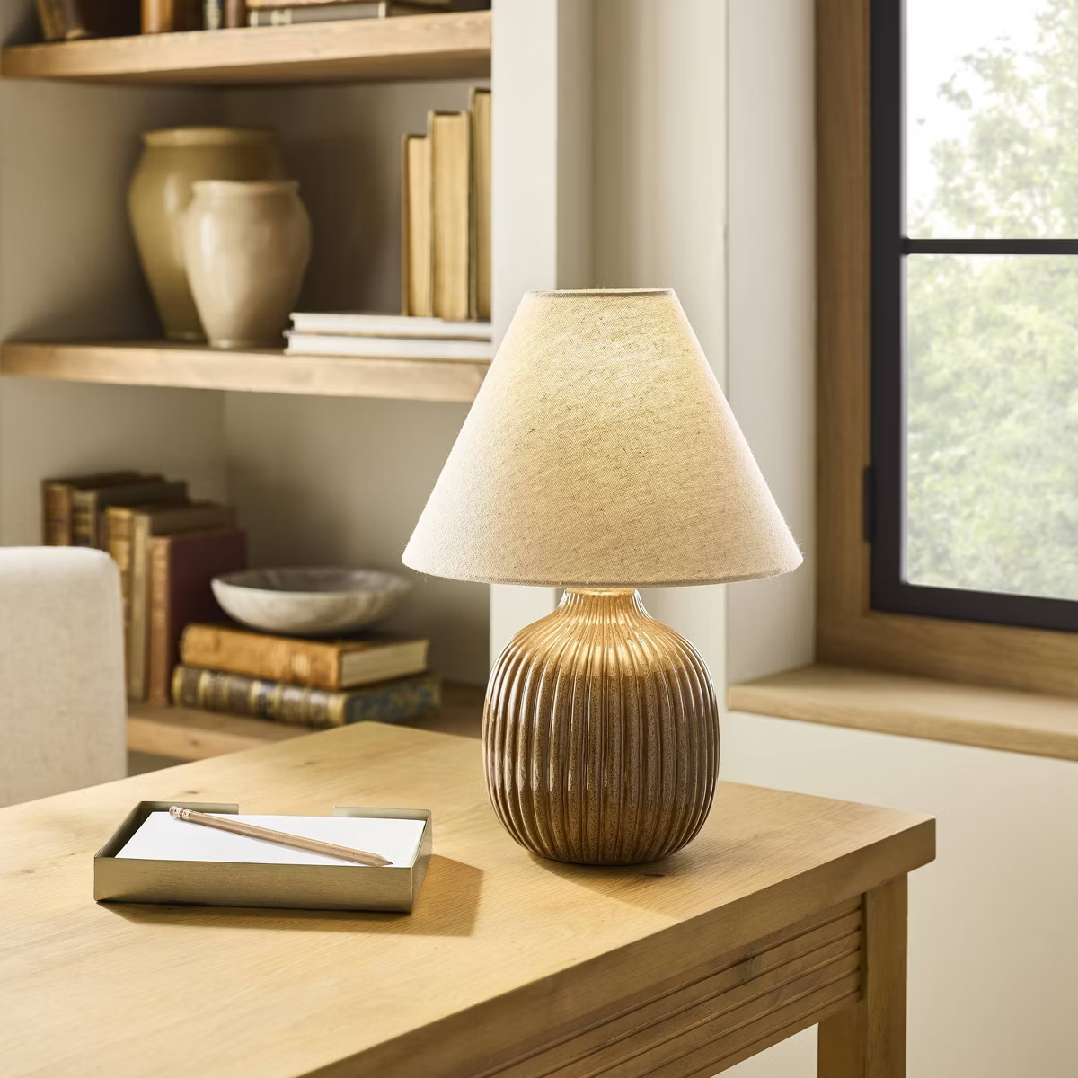 Ribbed Ceramic Table Lamp Brown/Oatmeal - Hearth & Hand™ with Magnolia: Farmhouse Accent, 40W M... | Target
