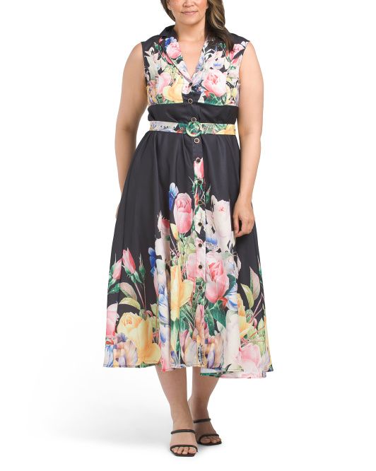 Plus Fit And Flare Belted Dress | TJ Maxx