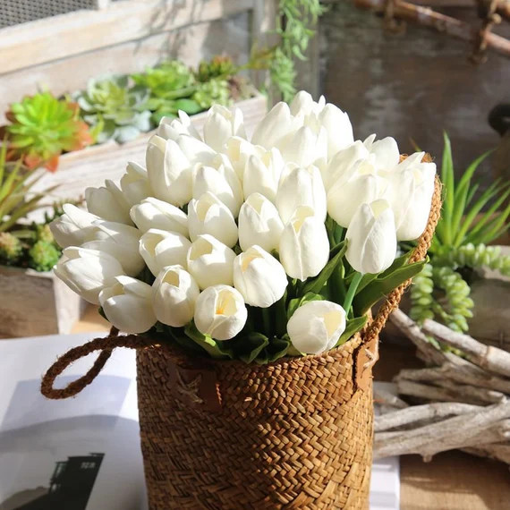 PU Real Touch Tulips Cream White Tulip Flowers for Wedding | Etsy | Etsy (US)