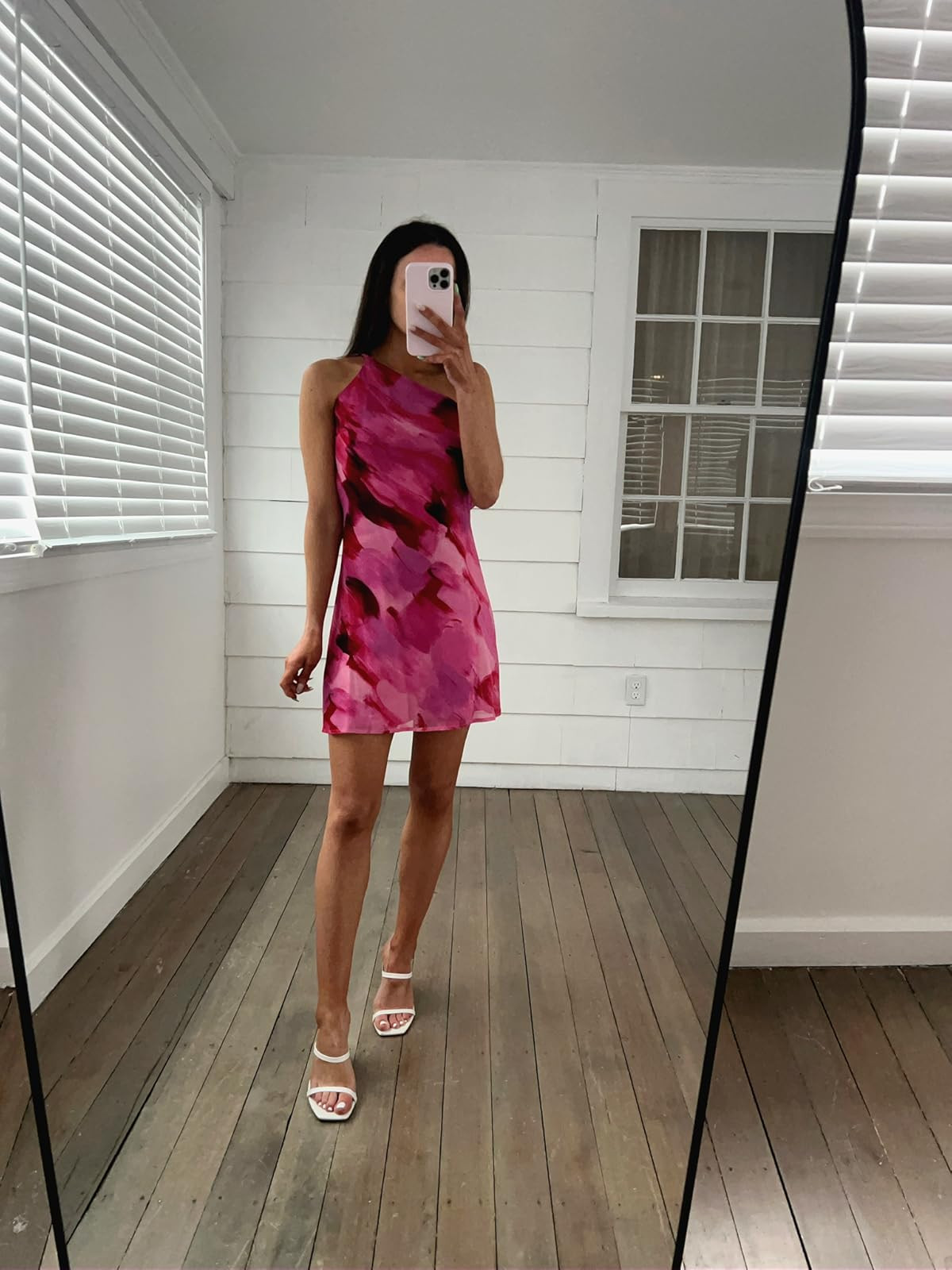 Summer dress in XS, heels true to size
Backless mini dress/white heels/summer outift 

 #LTKSummerEdit #LTKSeasonal #LTKPetite