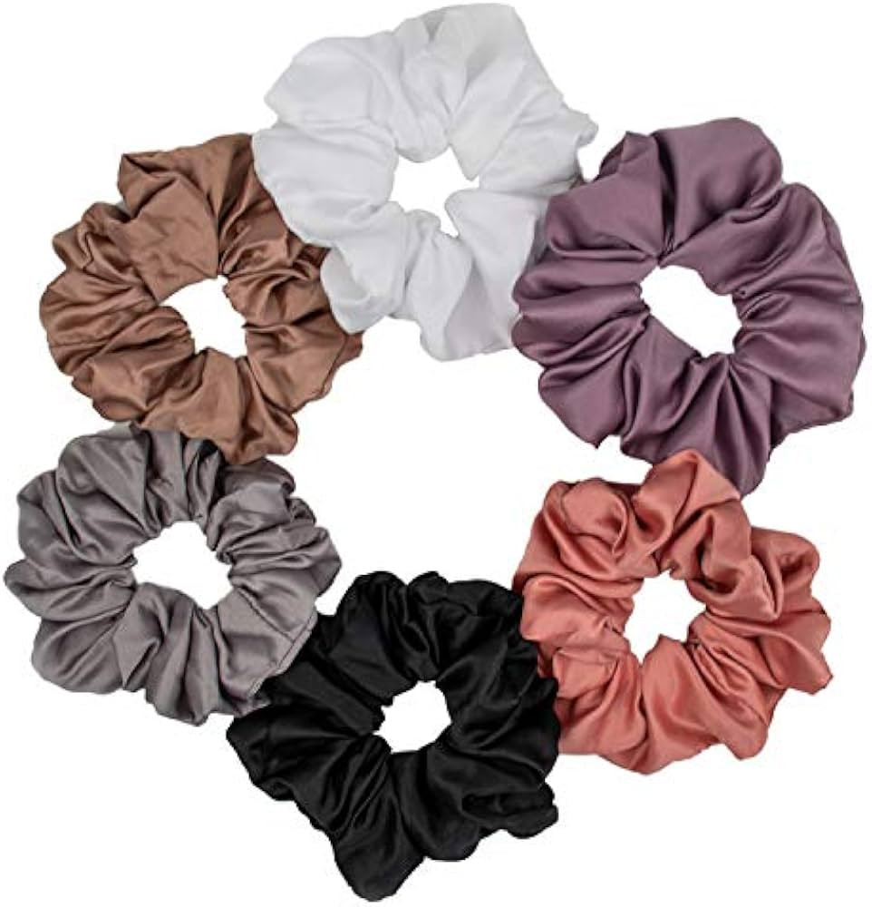6 Pieces Satin Silk Scrunchies for hair, Big Hair Scrunchies Satin Hair Ties Ponytail Holder No H... | Amazon (US)