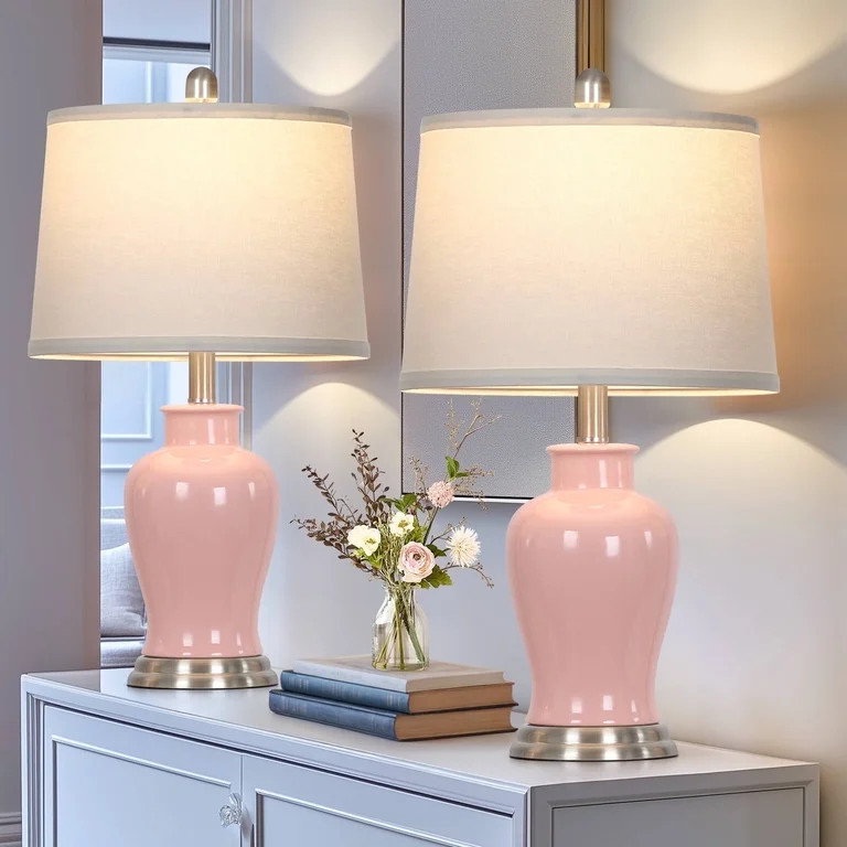Cinkeda Pink Ceramic Table Lamps Set of 2 for Living Room Bedroom 23" Modern Ginger Jar Design Ni... | Walmart (US)