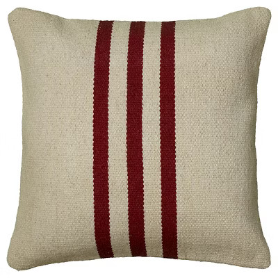 18"x18" Centered Triple Striped Woven Accent Square Throw Pillow Beige/Red - Rizzy Home | Target