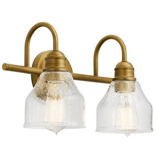 KICHLER Avery 14.5 in. 2-Light Natural Brass Vintage Bathroom Vanity Light with Clear Seeded Glas... | The Home Depot