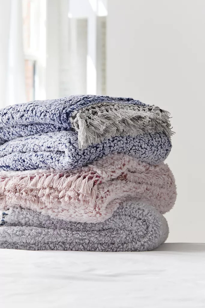 Amped Fleece Fringe Trim Throw Blanket | Urban Outfitters (US and RoW)